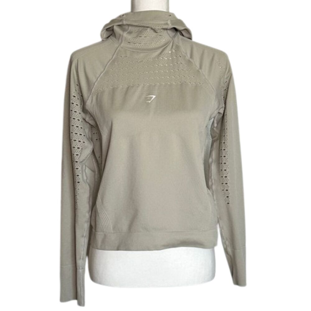 Gymshark Energy Seamless Hoodie Womens Small Workout Active Gym Stretchy Tan